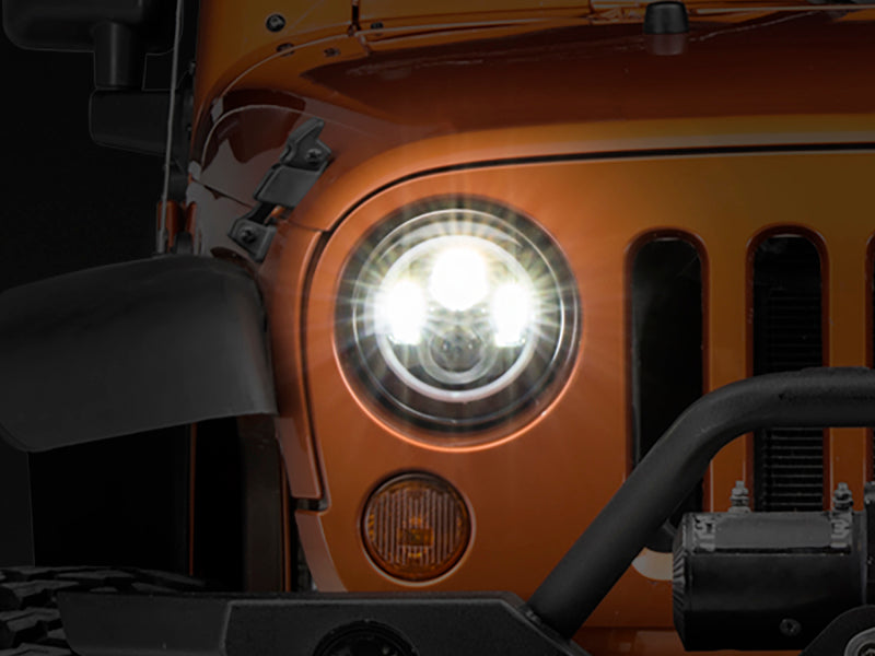 Raxiom 97-18 Jeep Wrangler TJ/JK Axial Halo Headlights w/ DRL Amber Signals- Blk Hsng (Clear Lens) J108037