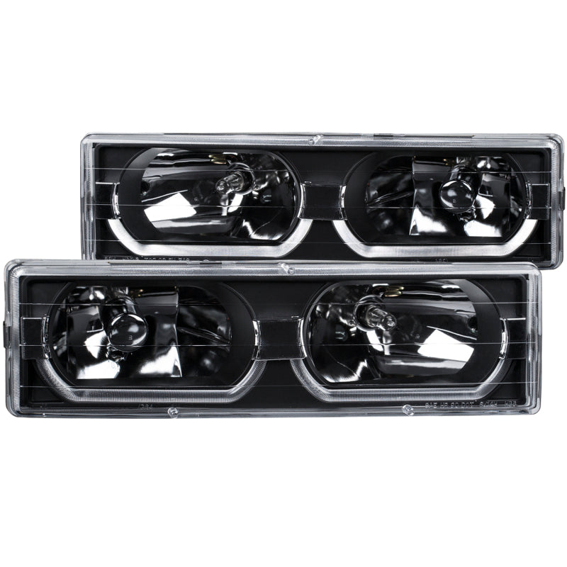 ANZO 1988-1998 Chevrolet C1500 Crystal Headlights Black w/ Low - Brow 111299