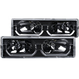 ANZO 1988-1998 Chevrolet C1500 Crystal Headlights Black w/ Low - Brow 111299