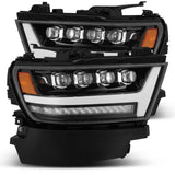 AlphaRex 19-20 Ram 1500HD NOVA LED Proj Headlights Plank Style Gloss Blk w/Activ Lght/Seq Signal/DRL 880516