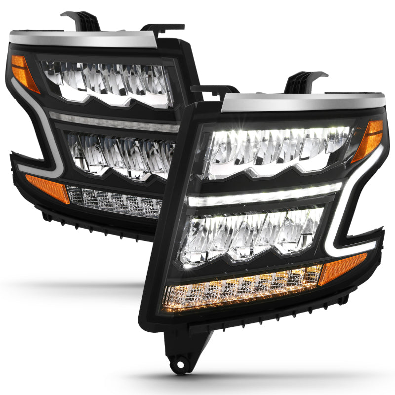 ANZO 15-20 Chevy Tahoe/Suburban LED Light Bar Style Headlights Black w/Sequential w/DRL w/Amber 111478