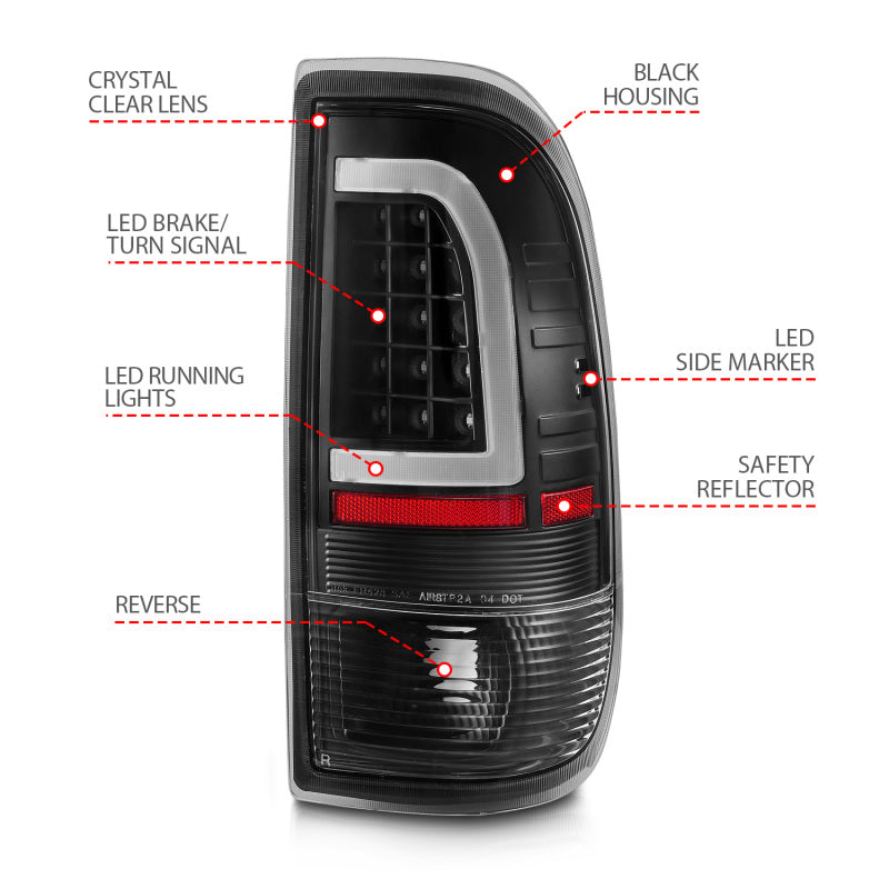 ANZO 1997-2003 Ford F-150 LED Tail Lights w/ Light Bar Black Housing Clear Lens 311377