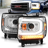 ANZO 2014-2015 Gmc Sierra 1500 Projector Headlights w/ Light Bar Chrome Housing (Halogen Type) 111514