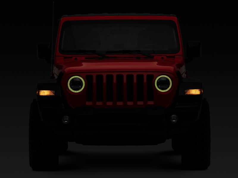 Raxiom 18-22 Jeep Wrangler JL/JT Axial 9-Inch LED Headlights w/RGB Halo- Blk Housing (Clear Lens) J142668