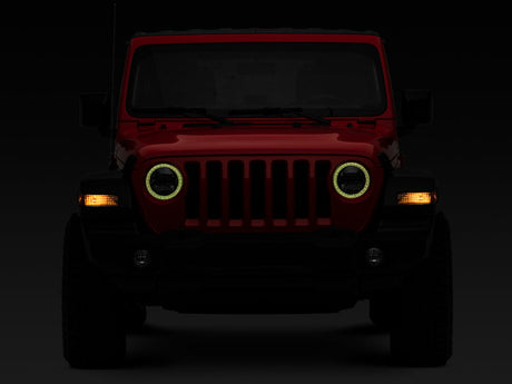 Raxiom 18-22 Jeep Wrangler JL/JT Axial 9-Inch LED Headlights w/RGB Halo- Blk Housing (Clear Lens) J142668