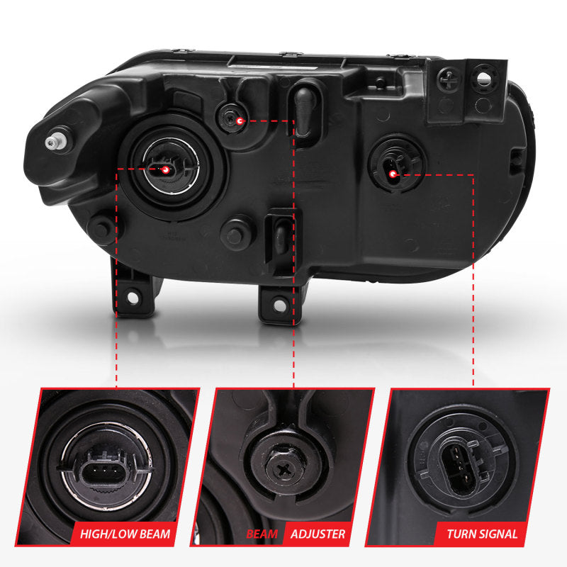 ANZO 2008-2014 Dodge Challenger Crystal Headlights Black 121526