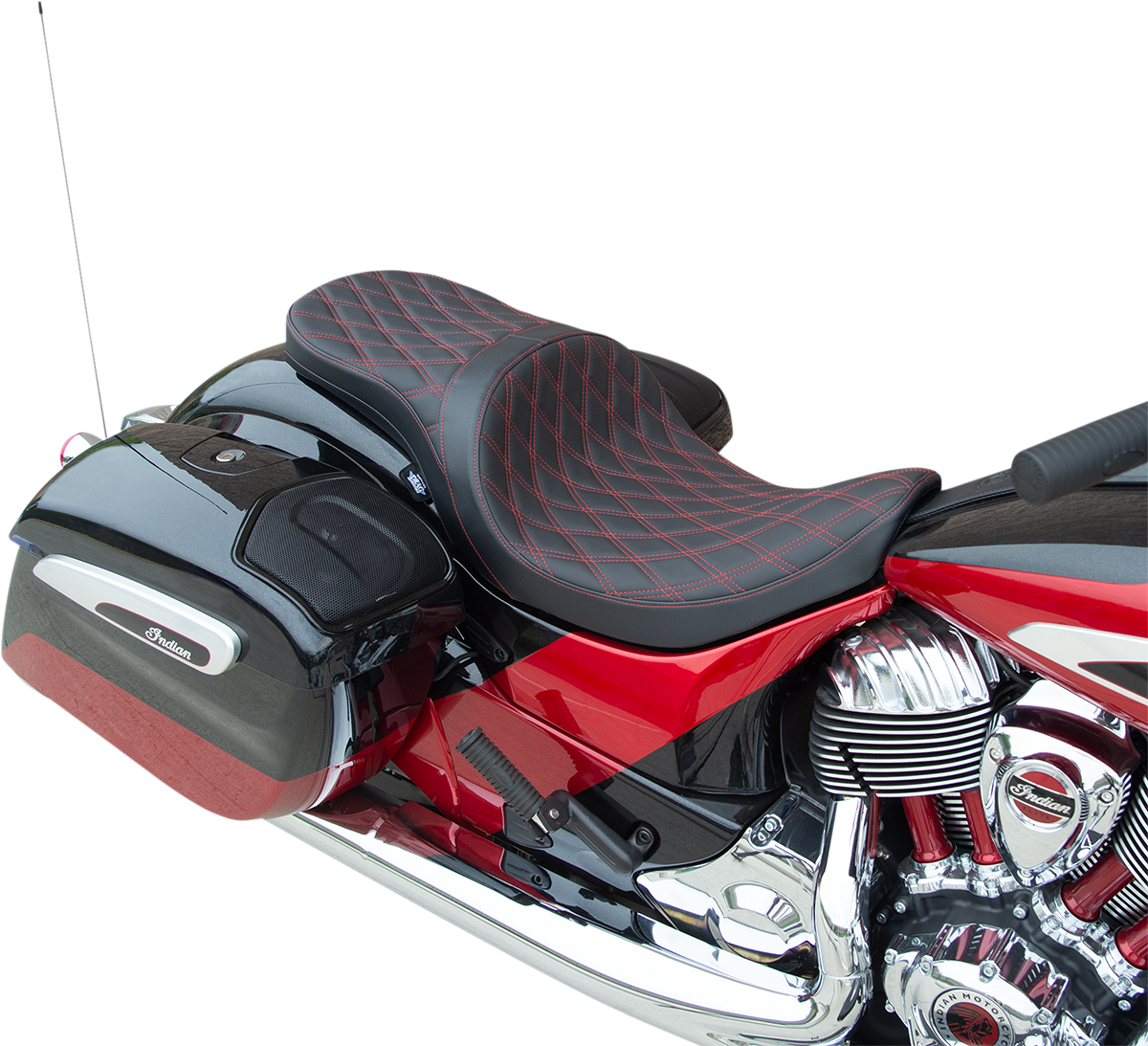 DRAG SPECIALTIES Low Profile Touring Seat - Double Diamond w/ Red Stitching - '14-'22 Indian 0810-2261