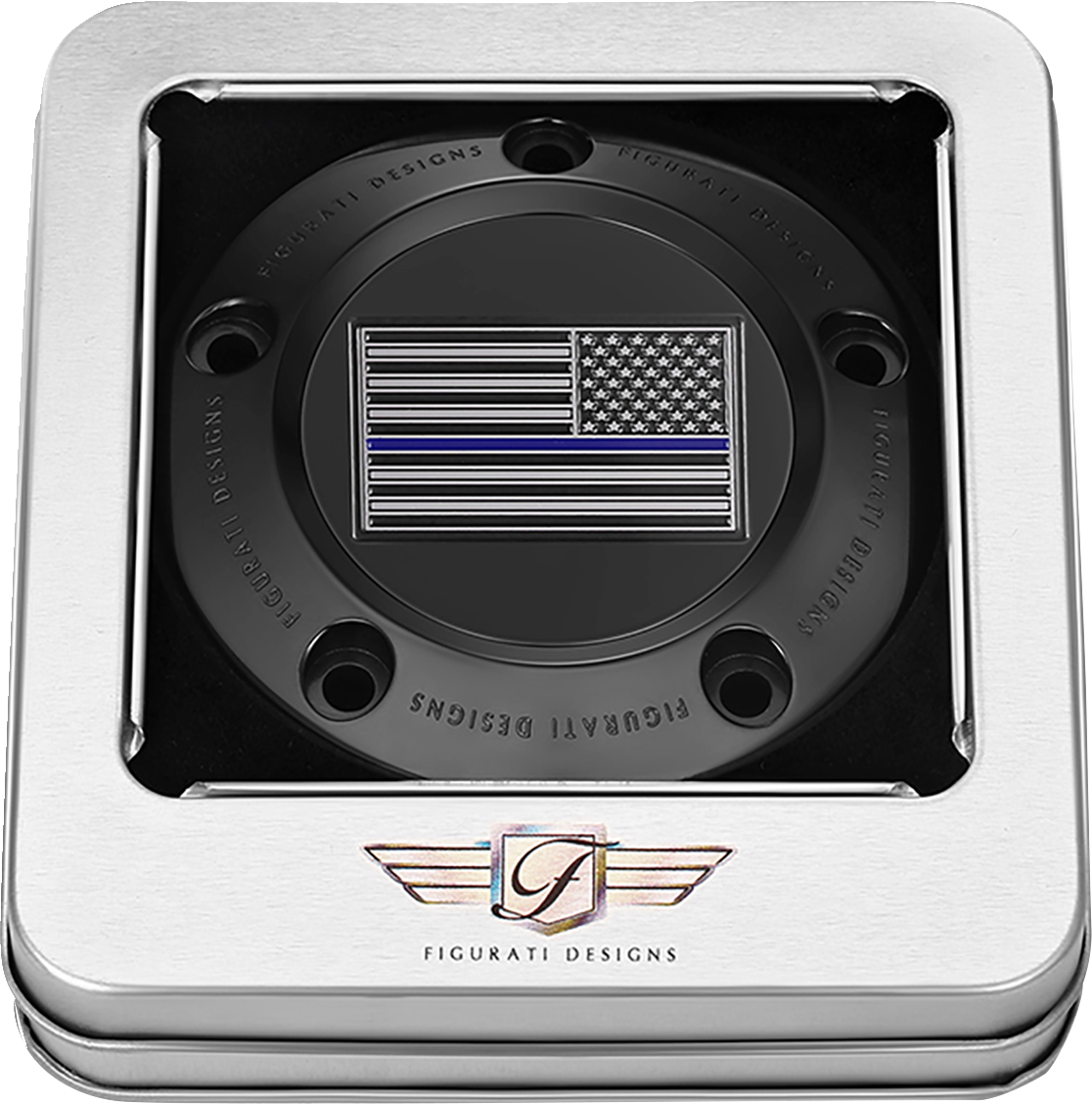 FIGURATI DESIGNS Timing Cover - 5 Hole - American - Blue Line - Black FD71-TC-5H-BLK