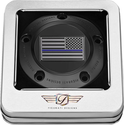 FIGURATI DESIGNS Timing Cover - 5 Hole - American - Blue Line - Black FD71-TC-5H-BLK