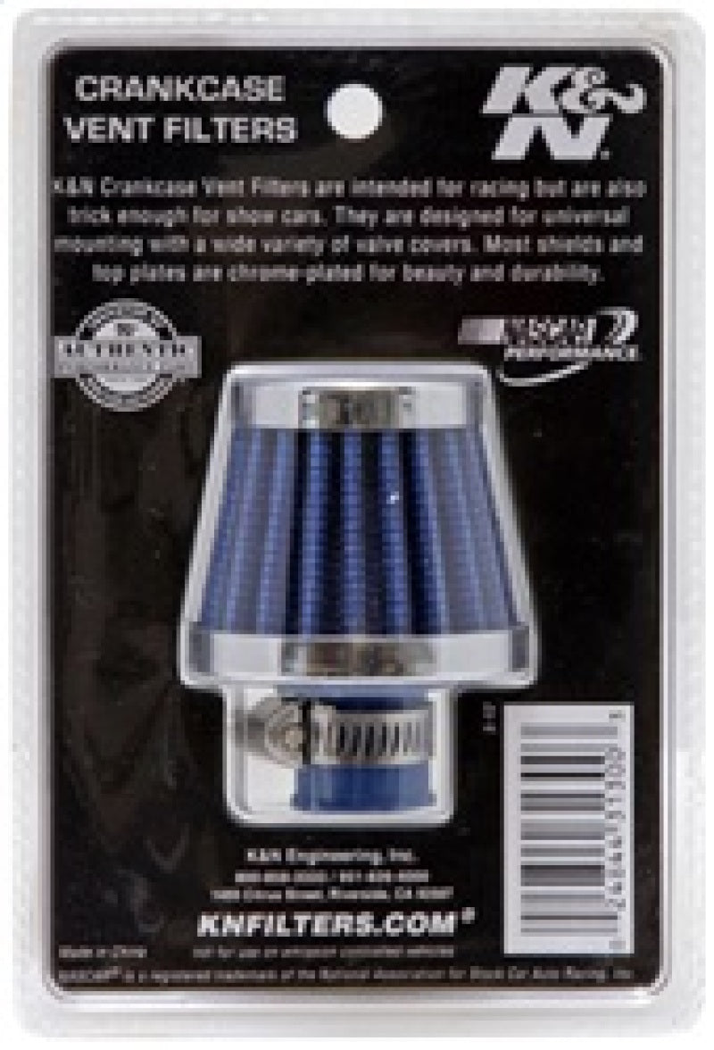 K&N 2in Base OD x .375in Flange ID x 1.75in H Rubber Base Crankcase Vent Filter - Blue 62-1600BL