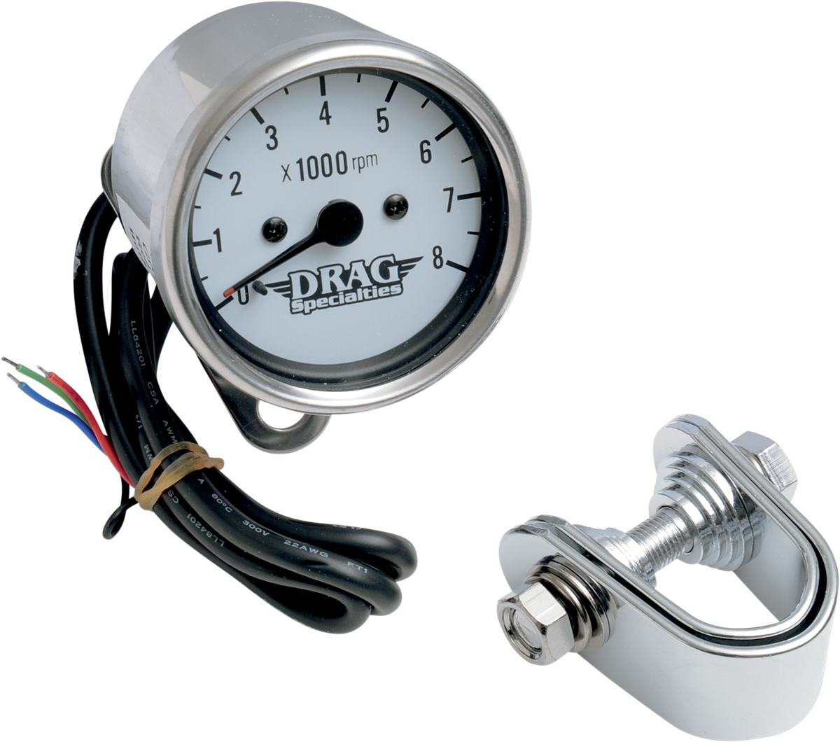 DRAG SPECIALTIES 2.4" Mini Electronic 8000 RPM Tachometer - Chrome Housing - White Face 21-6930NUDS