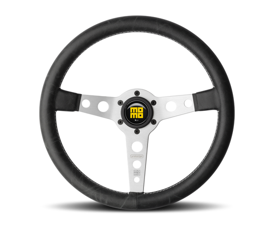 Momo Prototipo Steering Wheel 350 mm - Black Leather/White Stitch/Brshd Spokes PRH35BK0S