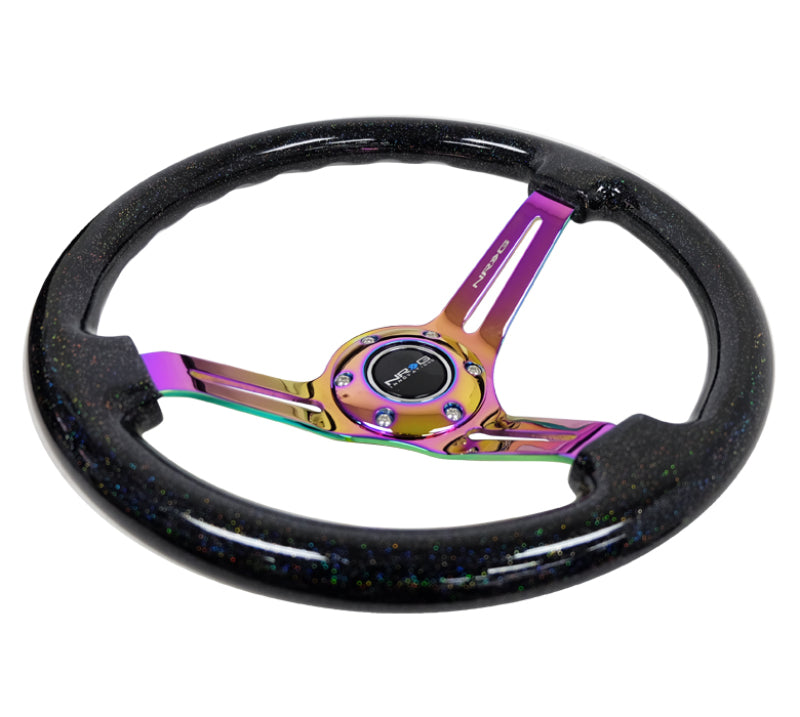 NRG Reinforced Steering Wheel (350mm / 3in. Deep) Blk Multi Color Flake w/ Neochrome Center Mark RST-018BSB-MC