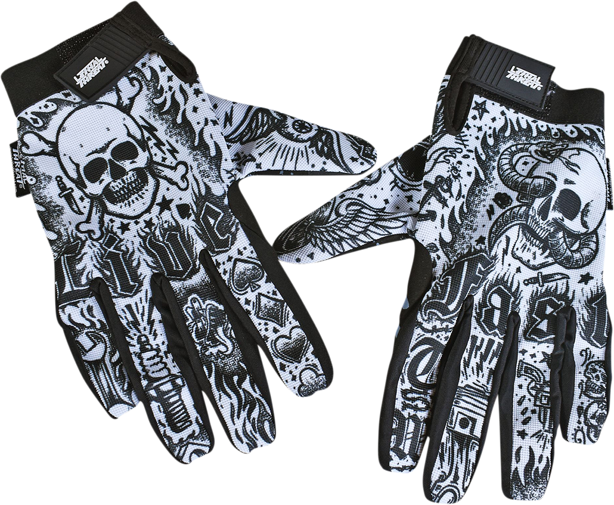 LETHAL THREAT Tattoo Gloves - Black/White - XL GL15017XL