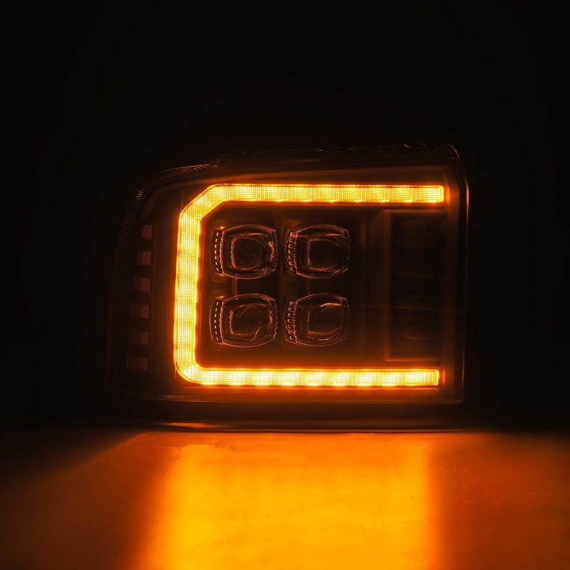 AlphaRex 05-07 Ford F250/350/450/550 Super Duty NOVA LED Proj HL Blk w/Actv Light & Seq Sig + SB DRL 880319