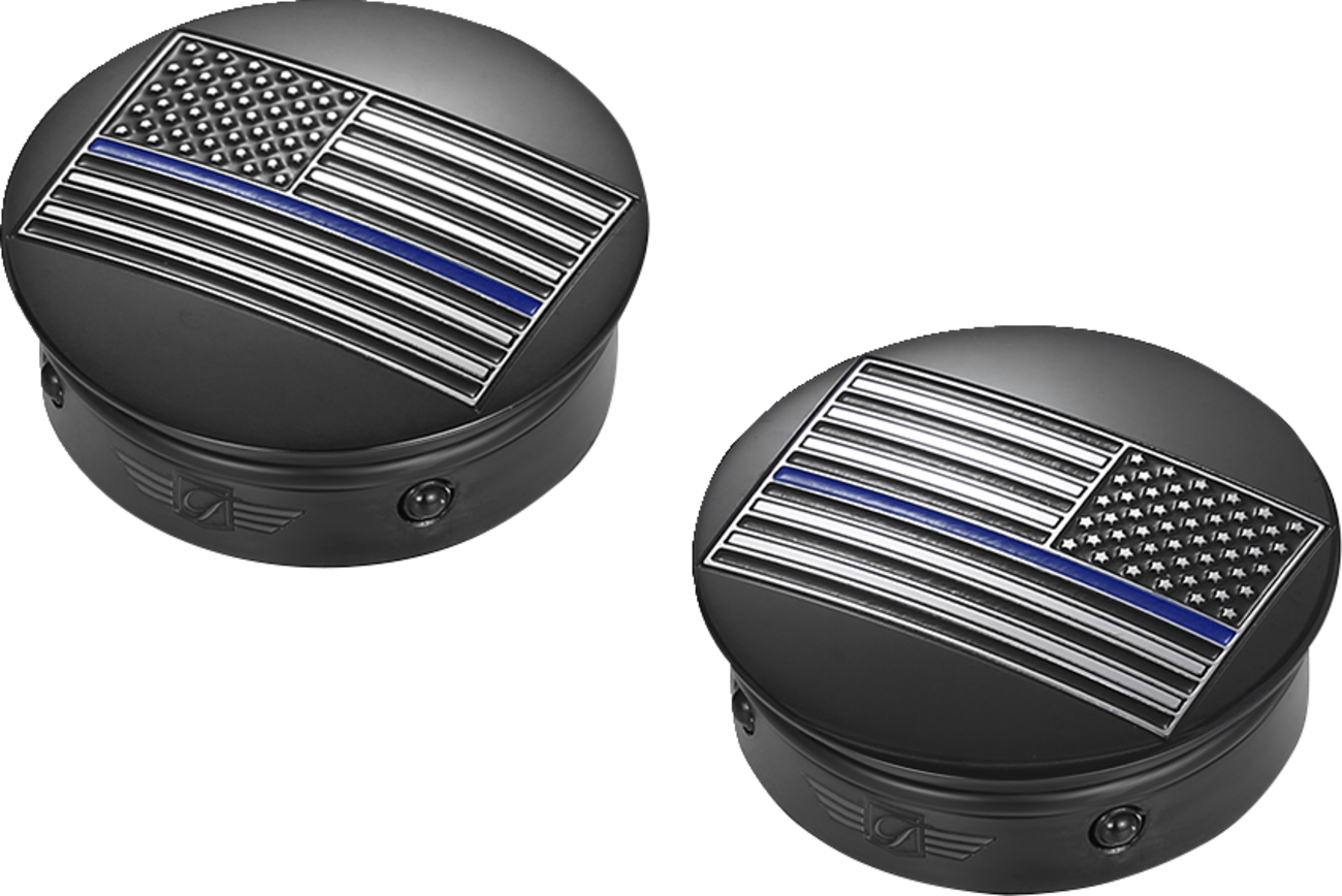 FIGURATI DESIGNS Swing Arm Covers - Blue Line American Flag - Custom - Black - Reversed FD71-AFBL-BLK