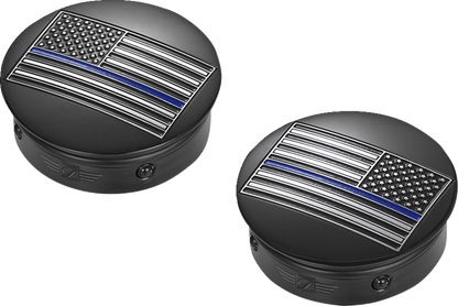 FIGURATI DESIGNS Swing Arm Covers - Blue Line American Flag - Custom - Black - Reversed FD71-AFBL-BLK