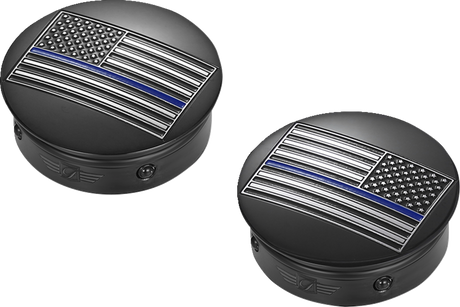 FIGURATI DESIGNS Swing Arm Covers - Blue Line American Flag - Custom - Black - Reversed FD71-AFBL-BLK