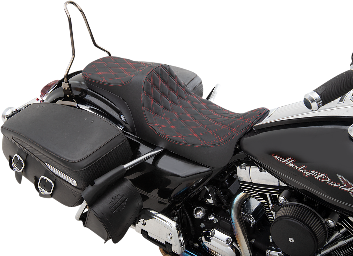 DRAG SPECIALTIES Asiento para 2 personas Predator III - Doble diamante - Hilo rojo 0801-1306