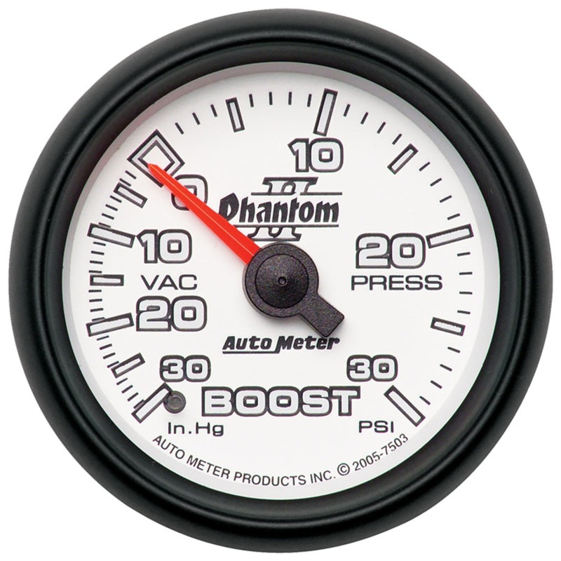 Autometer Phantom II 52.4mm Mechanical Vacuum / Boost Gauge 30 In. HG/30 PSI 7503