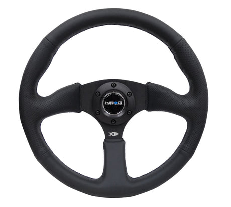 NRG Reinforced Steering Wheel (350mm / 2.5in. Deep) Blk Leather Comfort Grip w/5mm Matte Blk Spokes RST-023MB-R