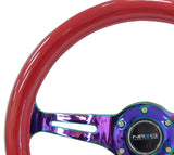 NRG Classic Wood Grain Steering Wheel (350mm) Red Grip w/Neochrome 3-Spoke Center ST-015MC-RD