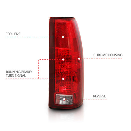 ANZO 1988-1999 Chevy C1500 Taillight Red/Clear Lens w/ Circuit Board(OE Replacement) 311300