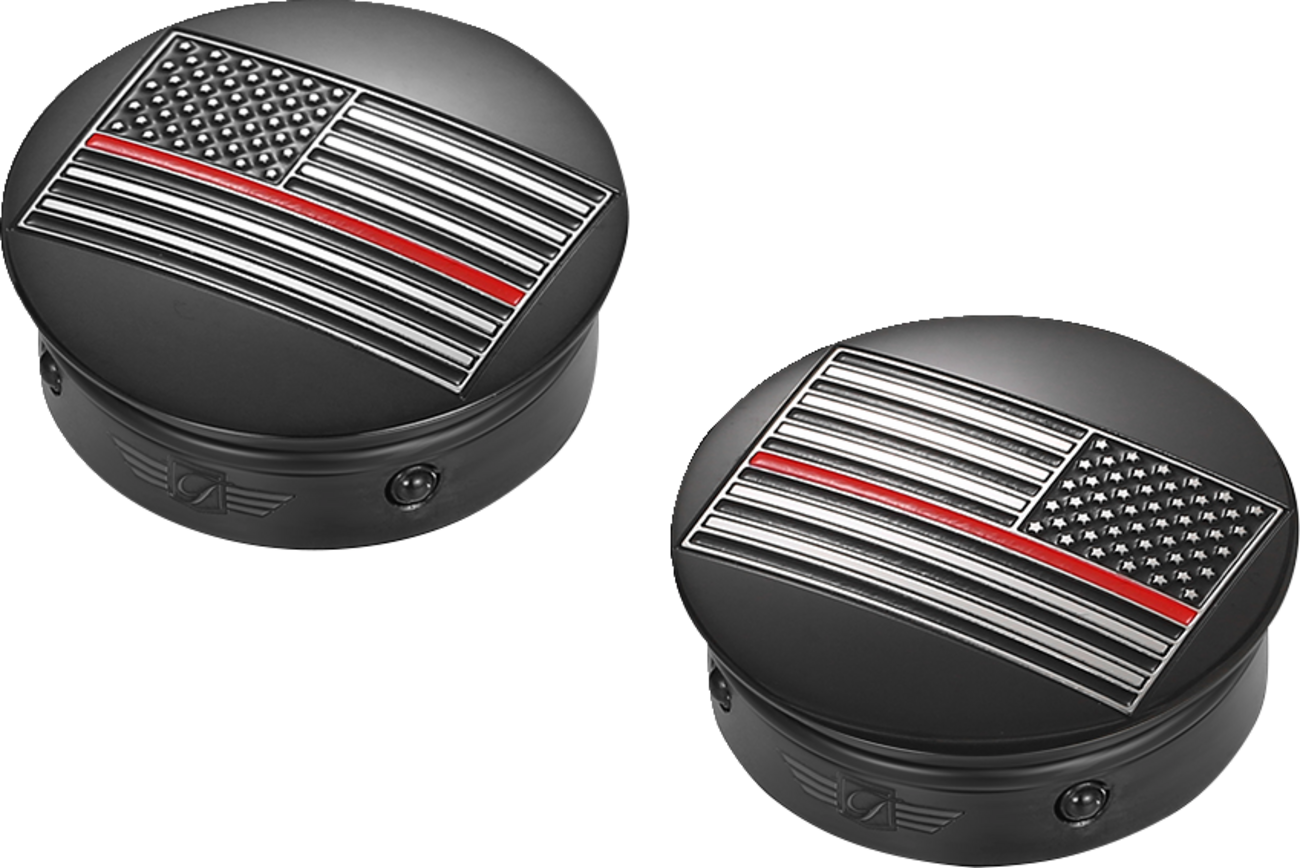 FIGURATI DESIGNS Swing Arm Covers - Red Line American Flag - Custom - Black - Reversed FD75-AFRL-BLK