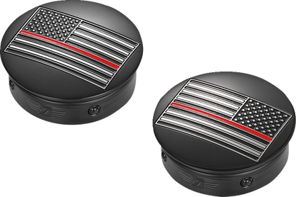 FIGURATI DESIGNS Swing Arm Covers - Red Line American Flag - Custom - Black - Reversed FD75-AFRL-BLK