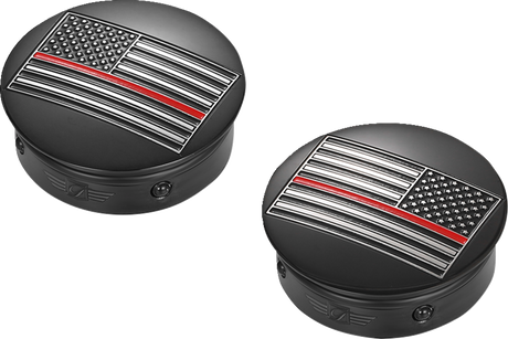 FIGURATI DESIGNS Swing Arm Covers - Red Line American Flag - Custom - Black - Reversed FD75-AFRL-BLK