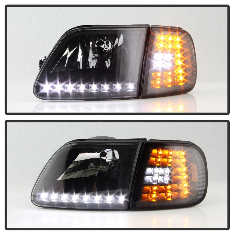 Xtune Ford F150 97-03 Crystal Headlights w/ Clear LED Corners Black HD-ON-FF15097-LED-SET-BK 5014184