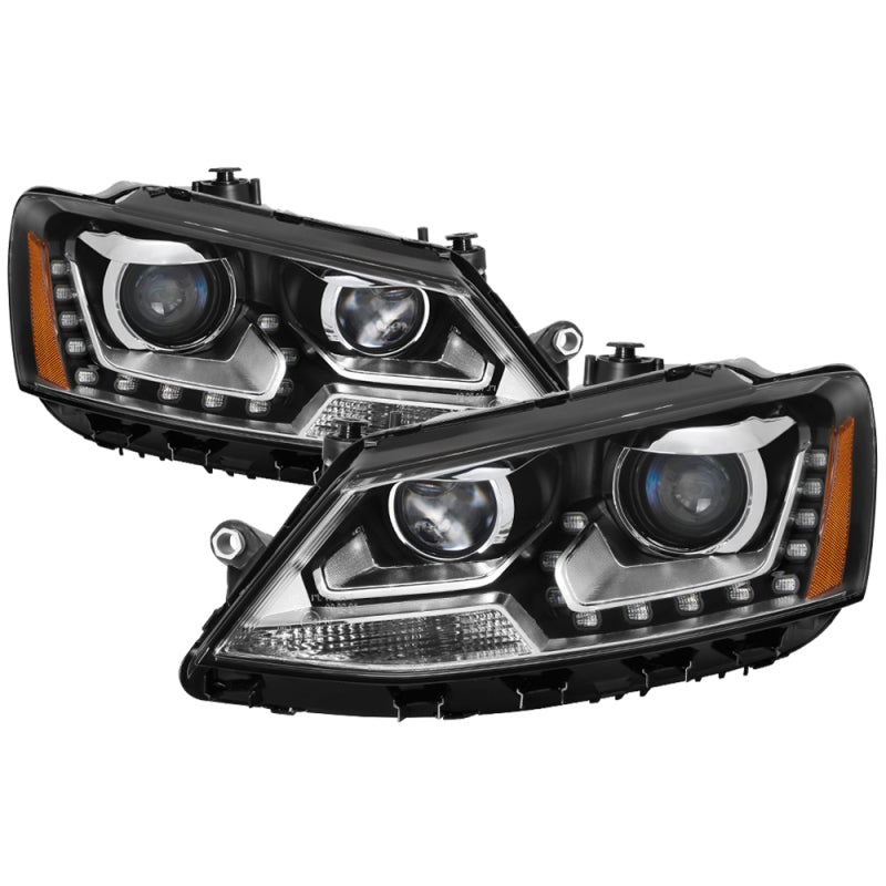 xTune Volkswagen Jetta 11-14 Halogen Model Only DRL Projector Headlights - Black PRO-JH-VJ11-DRL-BK 9036675