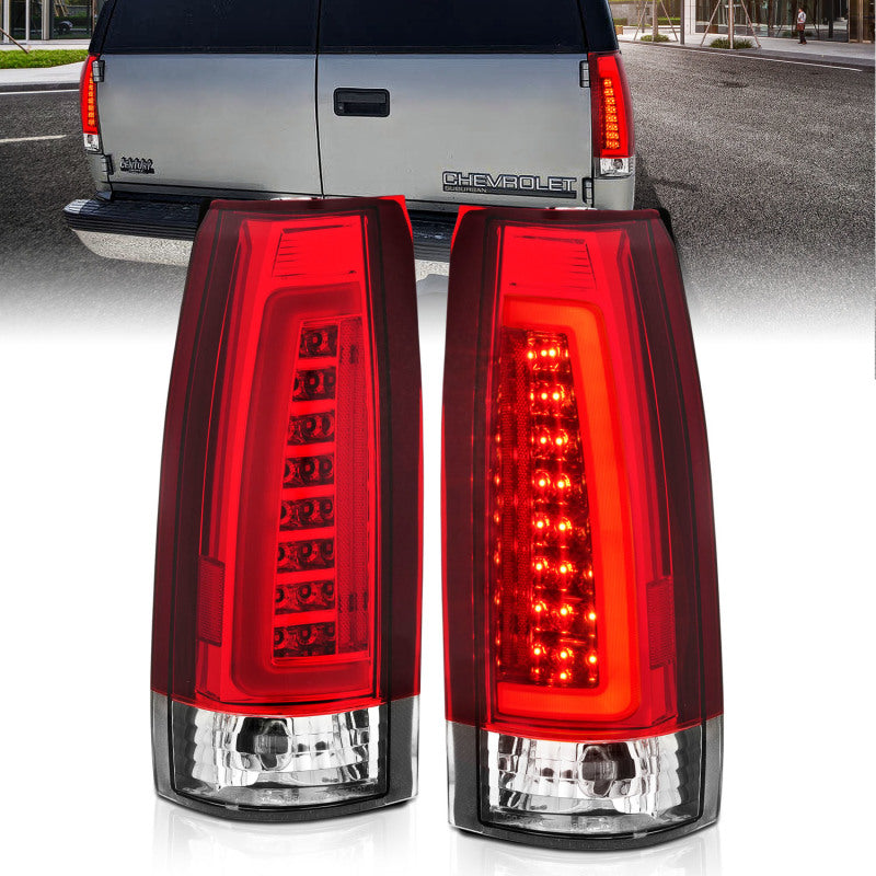 ANZO 1999-2000 Cadillac Escalade LED Taillights Chrome Housing Red/Clear Lens Pair 311346