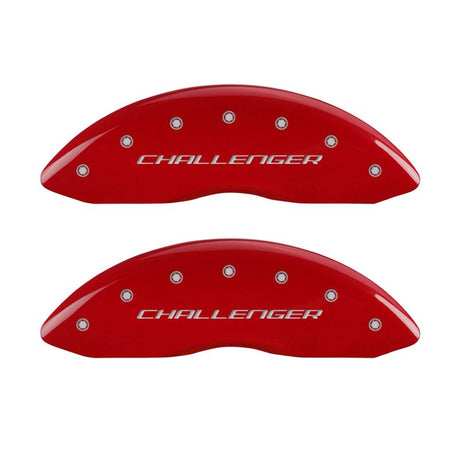 MGP 4 Caliper Covers Engraved Front & Rear Block/Challenger Red finish silver ch 12181SCLBRD