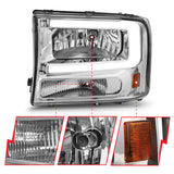 ANZO 99-04 Ford F250/F350/F450/Excursion (excl. 99) Crystal Headlights - w/ Light Bar Chrome Housing 111550