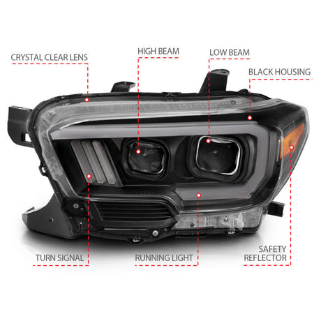 ANZO 2016-2017 Toyota Tacoma Projector Headlights w/ Plank Style Switchback Black w/ Amber 111396