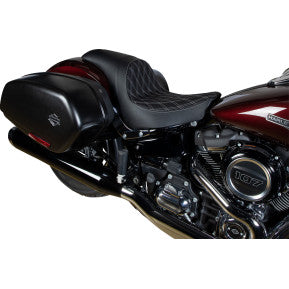 DRAG SPECIALTIES Asiento Predator - Doble diamante con costuras plateadas - Vinilo - FLSB/FXLR '18-'23 0802-1518 