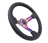 NRG Reinforced Steering Wheel (350mm / 3in. Deep) Blk Leather/Blk Stitch w/Neochrome Slits RST-018R-MCBS