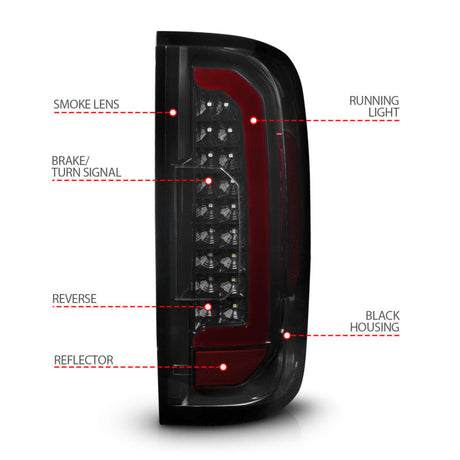 ANZO 15-21 GMC Canyon Full LED Tail Lights w/ Red Lightbar Black Housing Smoke Lens 311435