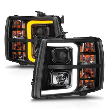 ANZO 2007-2013 Chevrolet Silverado 1500 Projector w/ Light Bar Black Housing w/ Sequential 111545