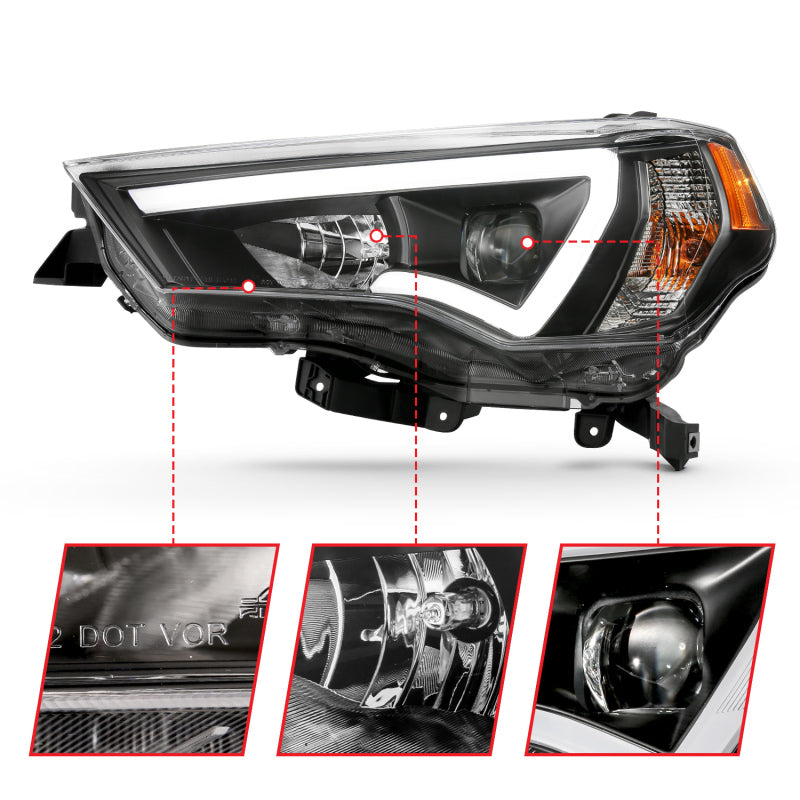 ANZO 14-18 Toyota 4 Runner Plank Style Projector Headlights Black w/ Amber 111416