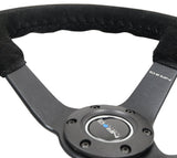 NRG Reinforced Steering Wheel (350mm / 3in. Deep) Blk Suede/Blk Bball Stitch w/5mm Matte Black Spoke RST-036MB-S-BK