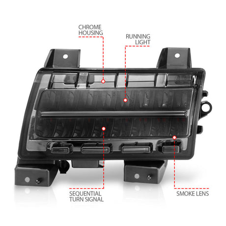 ANZO 2018-2021 Jeep Wrangler LED Side Markers Chrome Housing Smoke Lens w/ Seq. Signal Sport Bulb 511085