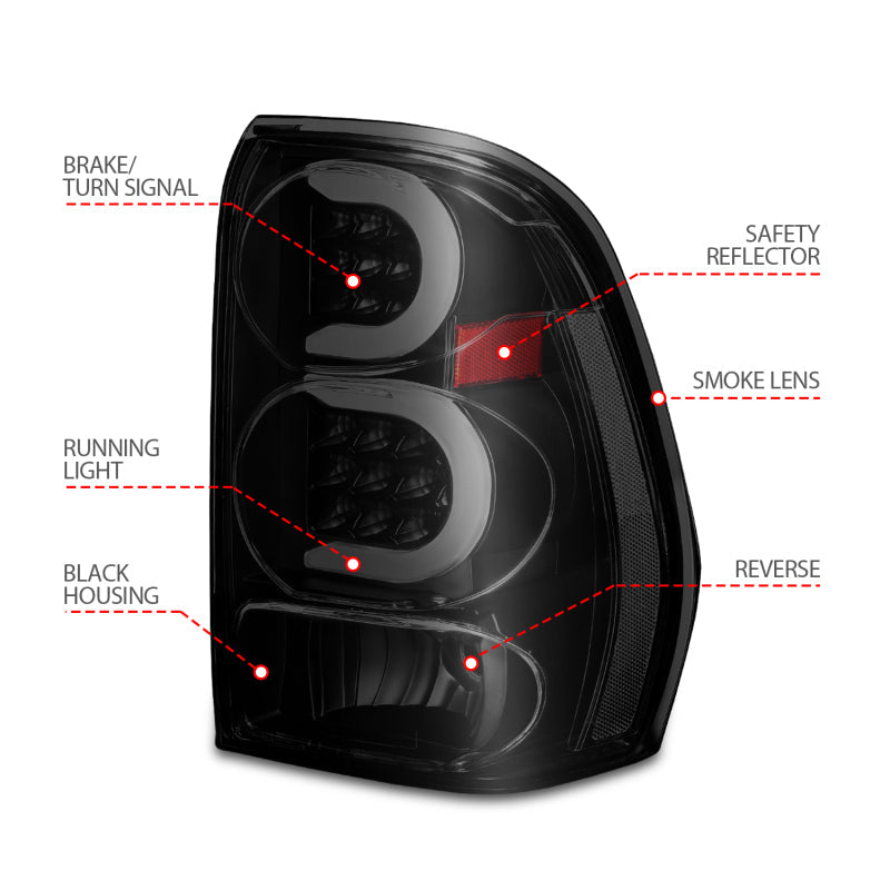 ANZO 2002-2009 Chevrolet Trailblazer LED Tail Lights w/ Light Bar Black Housing Smoke Lens 311372