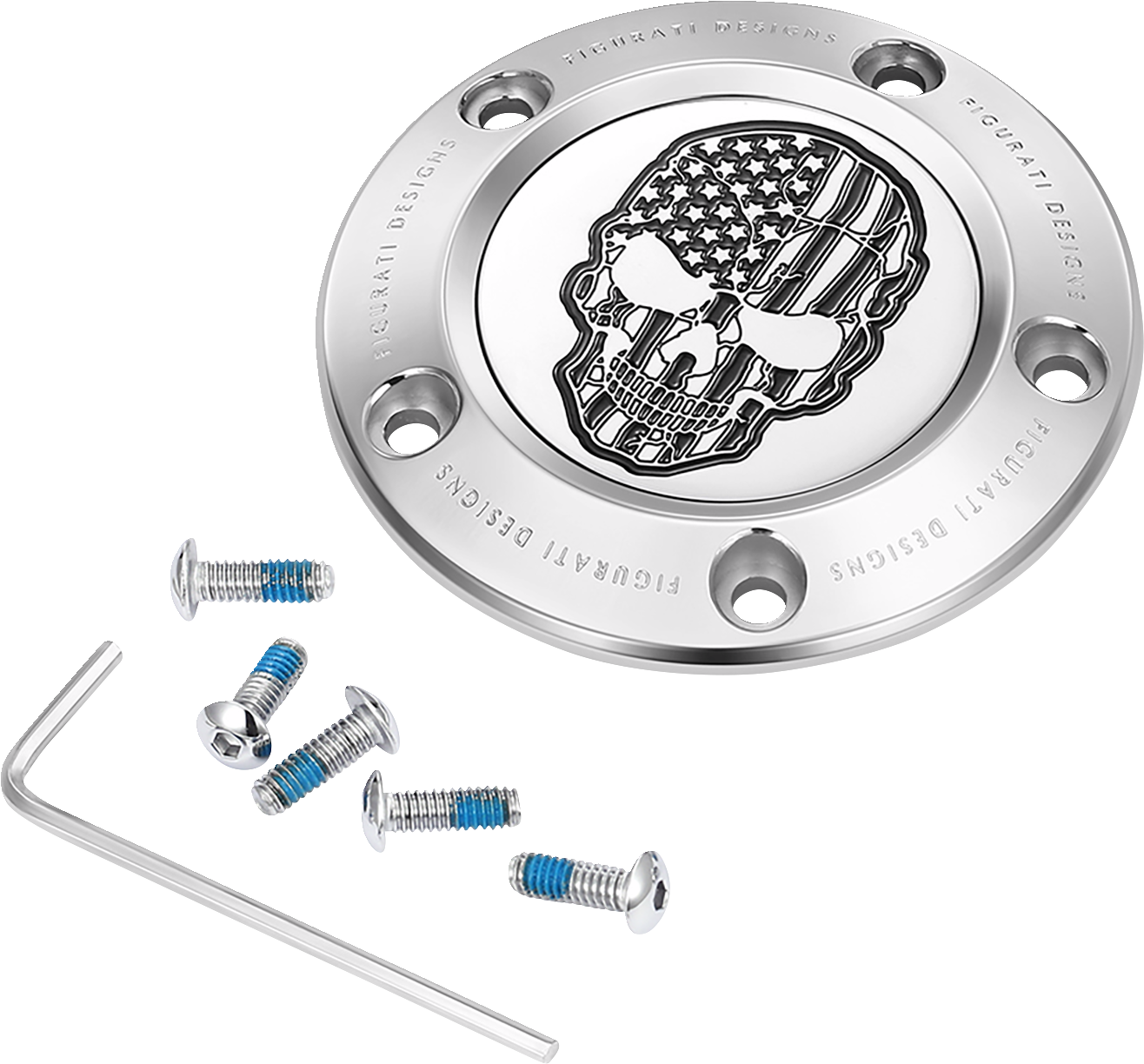 FIGURATI DESIGNS Timing Cover - 5 Hole - Skull - Contrast Cut - Stainless Steel FD27-TC-5H-SS