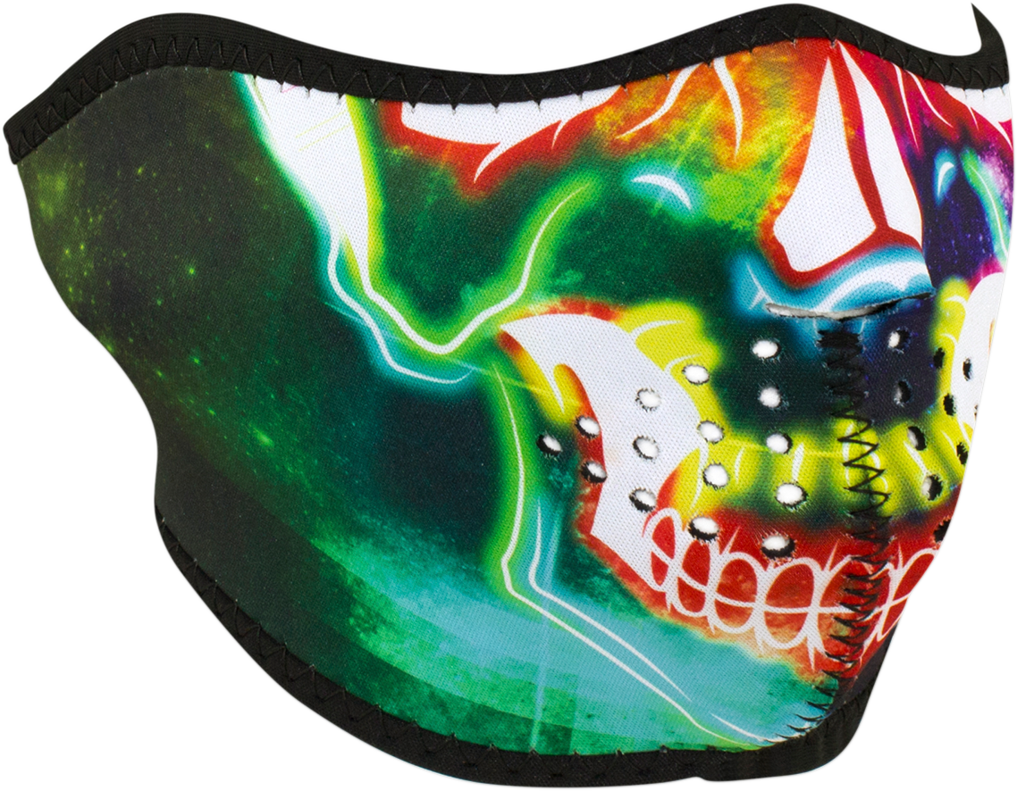 ZAN HEADGEAR Neoprene Half Mask - Neon Electric Skull WNFM098H