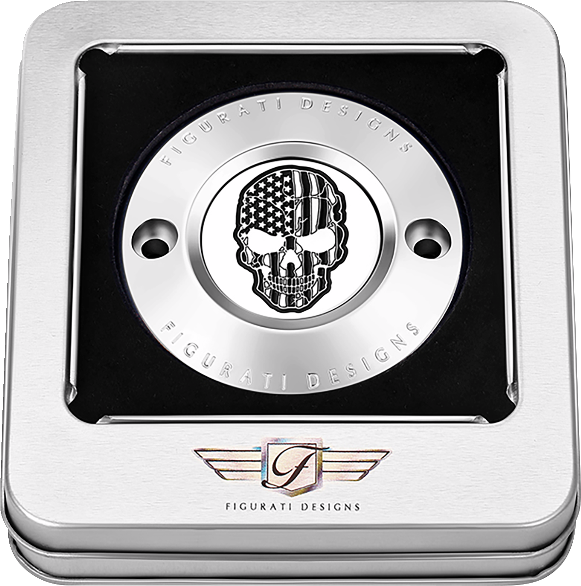 FIGURATI DESIGNS Timing Cover - 2 Hole - Skull - Contrast Cut - Stainless Steel FD27-TC-2H-SS