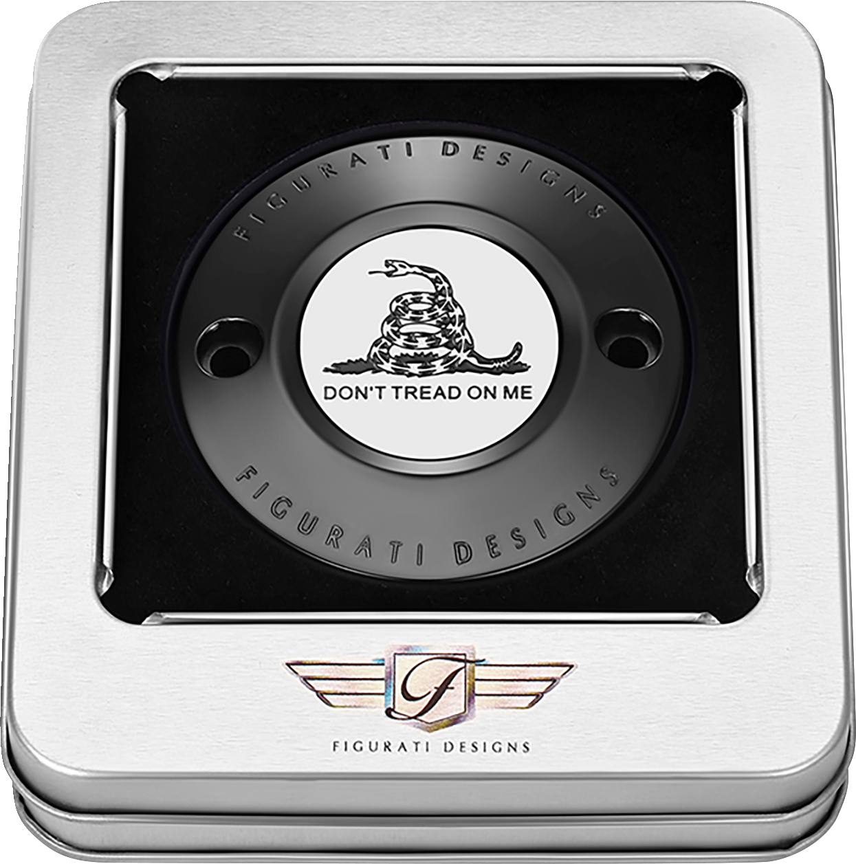 FIGURATI DESIGNS Timing Cover - 2 Hole - Don't Tread on Me - Black FD40-TC-2H-BLK