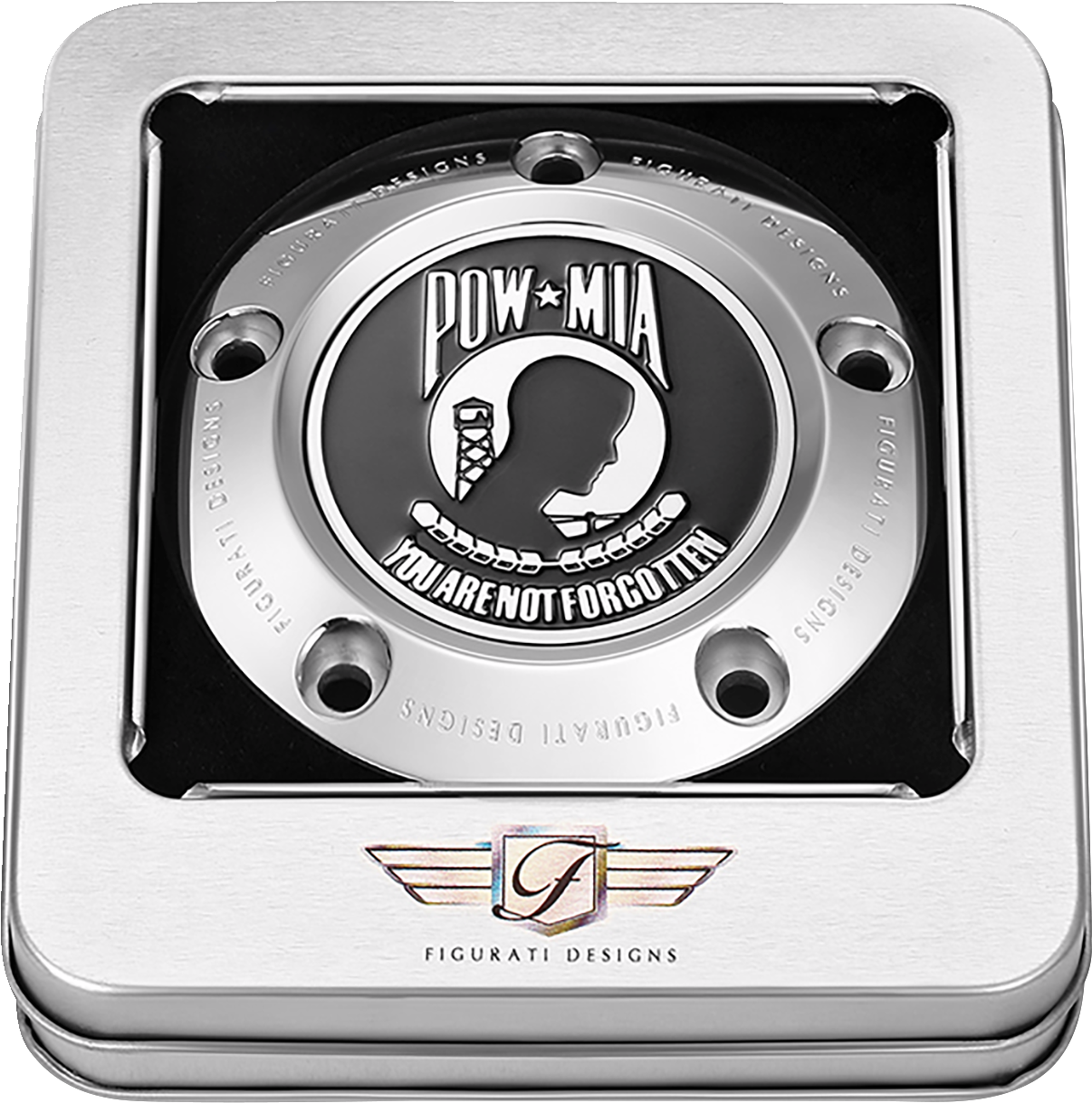 FIGURATI DESIGNS Timing Cover - 5 Hole - POW MIA - Stainless Steel FD50-TC-5H-SS