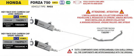 Arrow  Honda Forza 750 E5+ 2025 Indy Race Evo Aluminium Dark Exhaust - 73523aknc